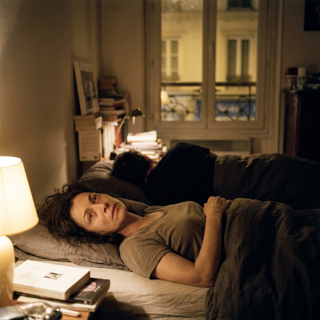 Femme réveillée dans le noir, seule, au milieu de la nuit